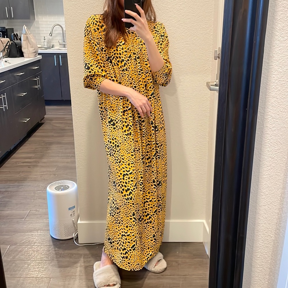 Topshop Yellow Animal Print Leopard Long Sleeve Maxi Dress